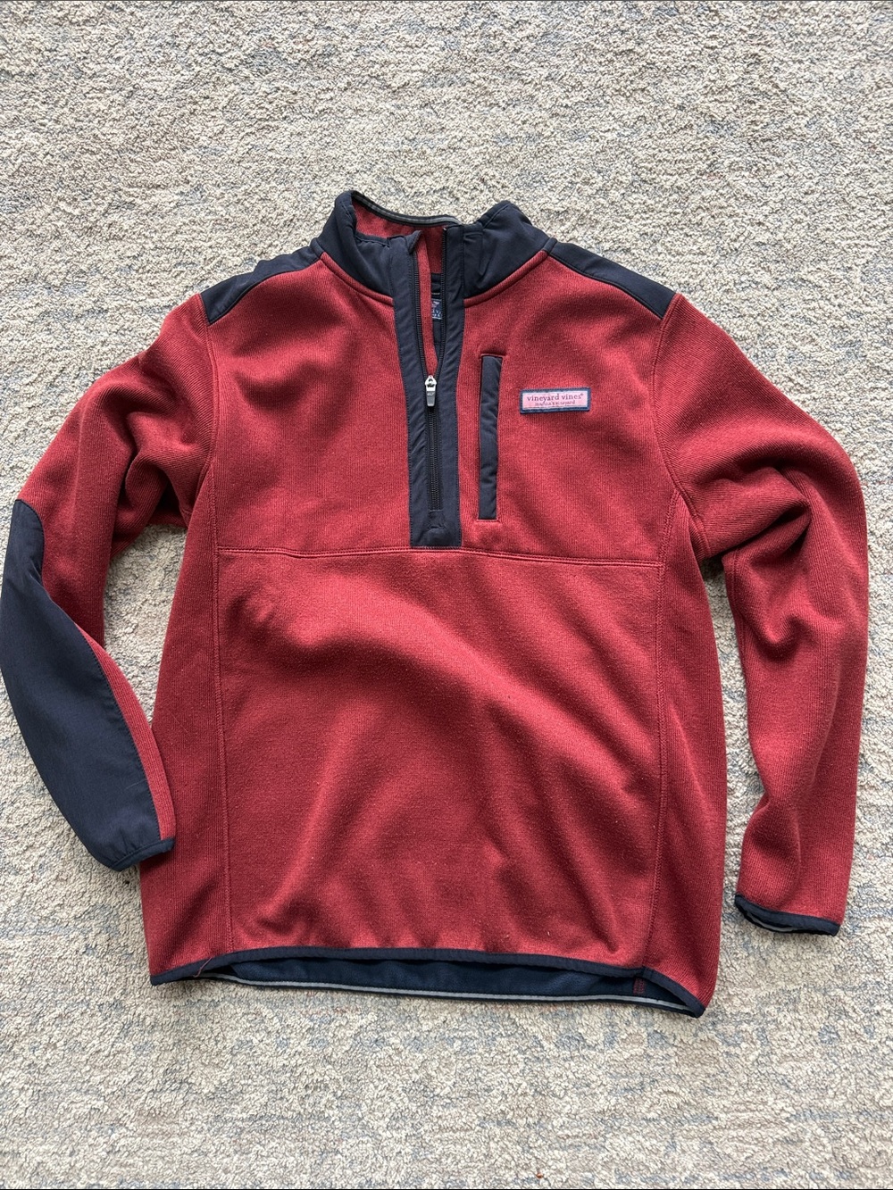 Vineyard Vines Red and Black Quarter-Zip Fleece Pullover slight piling